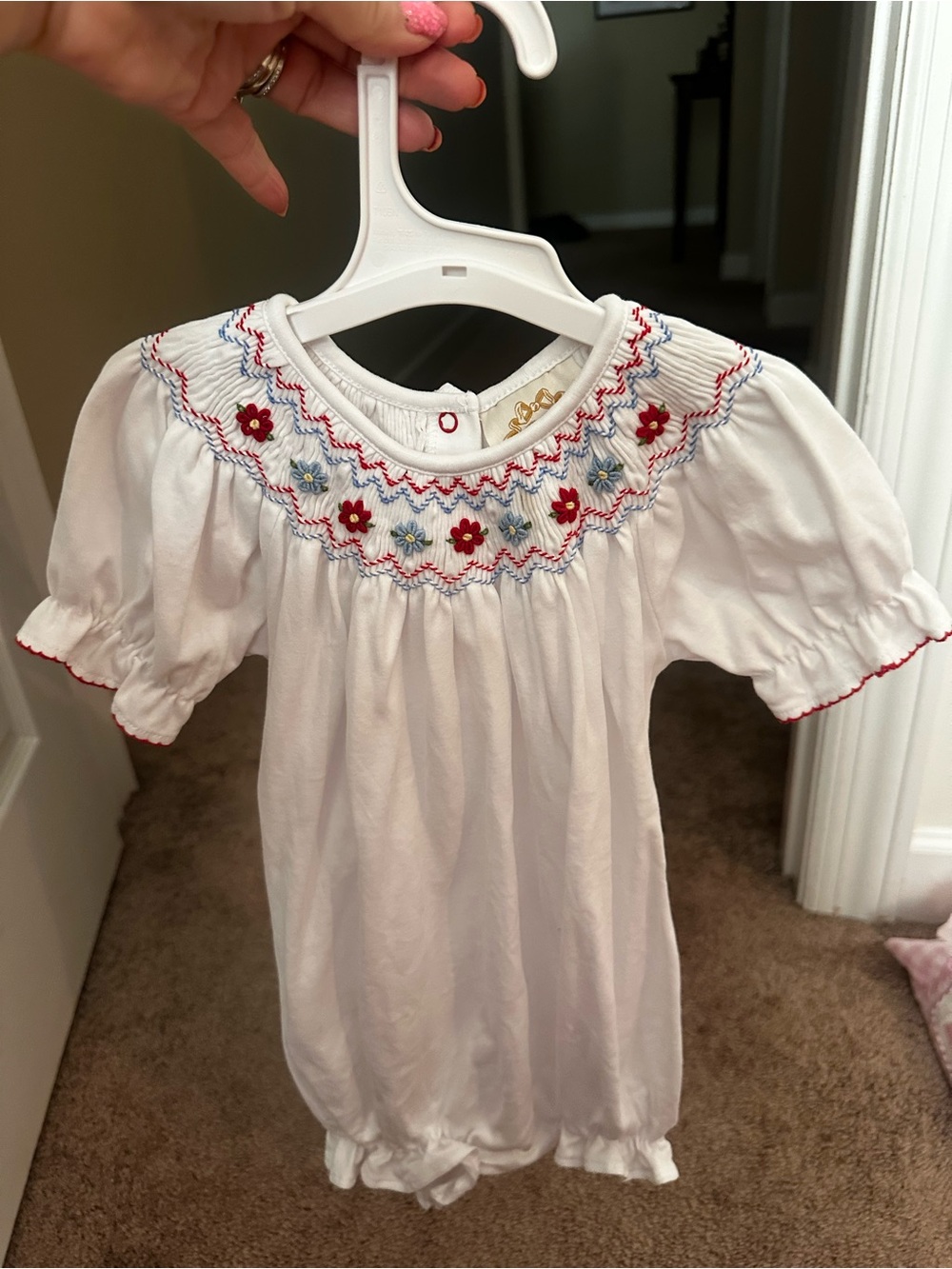 The Beaufort Bonnet Company Girls White Smocked Floral Bubble Romper